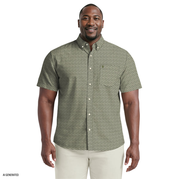 BIG & TALL BREEZE SHORT SLEEVE PRINTED BUTTON DOWN SHIRT - LAUREL