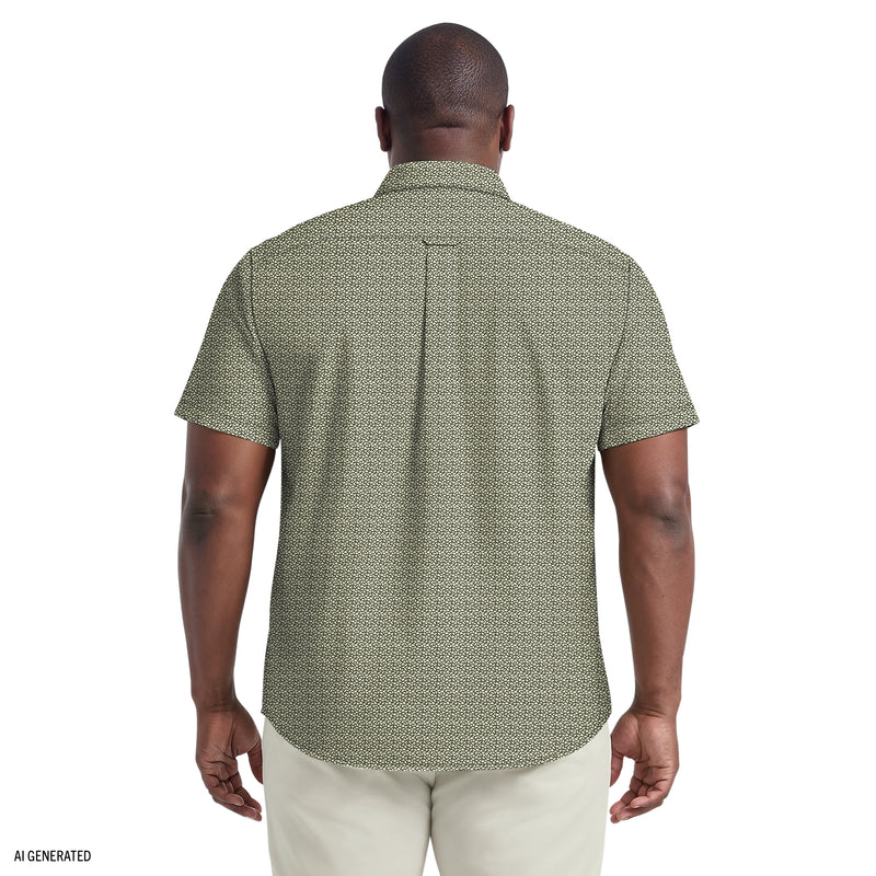 BIG & TALL BREEZE SHORT SLEEVE PRINTED BUTTON DOWN SHIRT - LAUREL