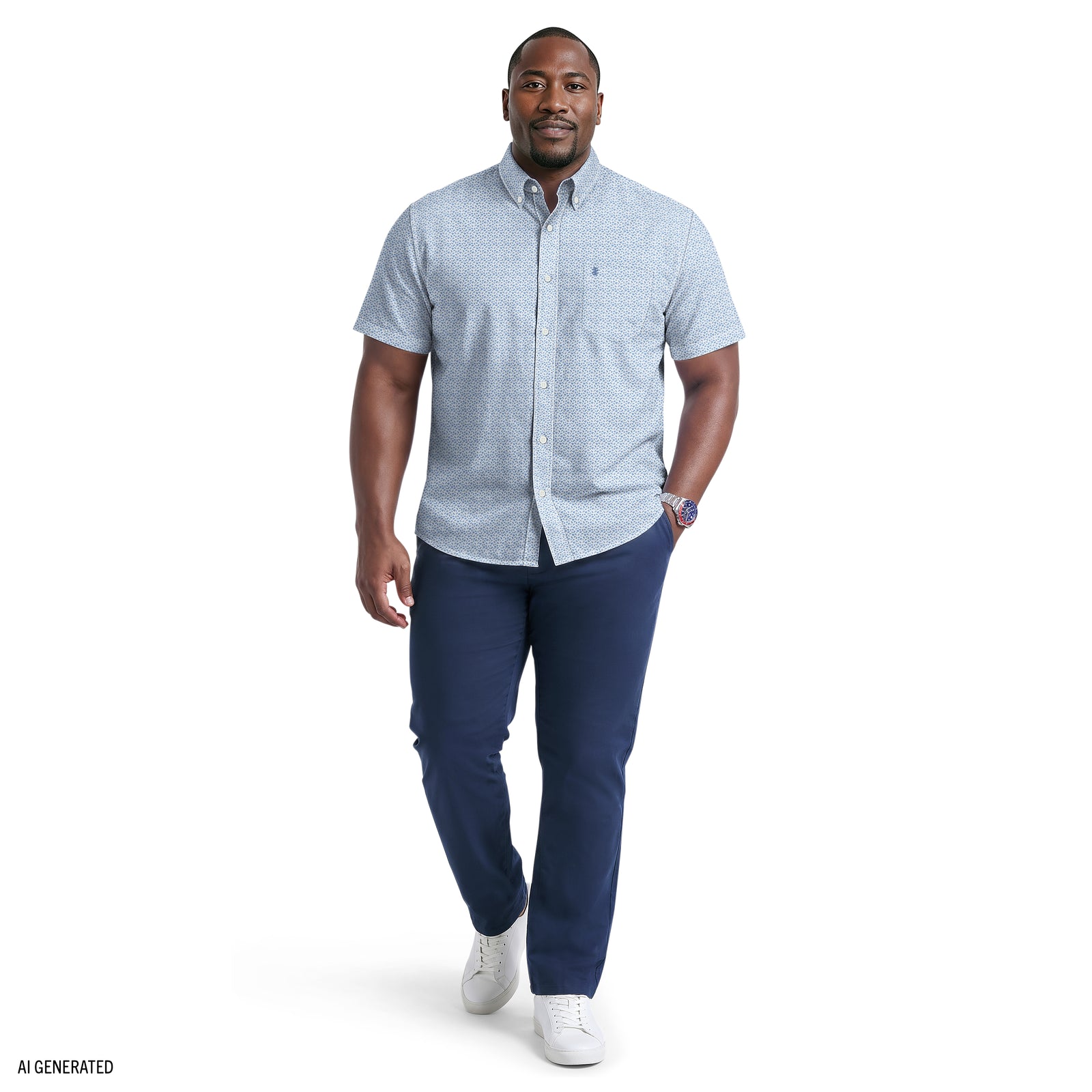 BIG & TALL BREEZE SHORT SLEEVE PRINTED BUTTON DOWN SHIRT - RIVIERA
