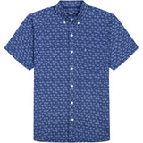 BIG & TALL BREEZE SHORT SLEEVE PRINTED BUTTON DOWN SHIRT - MEDIEVAL BLUE