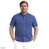 BIG & TALL BREEZE SHORT SLEEVE PRINTED BUTTON DOWN SHIRT - MEDIEVAL BLUE