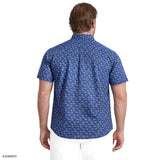 BIG & TALL BREEZE SHORT SLEEVE PRINTED BUTTON DOWN SHIRT - MEDIEVAL BLUE