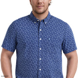 BIG & TALL BREEZE SHORT SLEEVE PRINTED BUTTON DOWN SHIRT - MEDIEVAL BLUE
