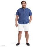 BIG & TALL BREEZE SHORT SLEEVE PRINTED BUTTON DOWN SHIRT - MEDIEVAL BLUE