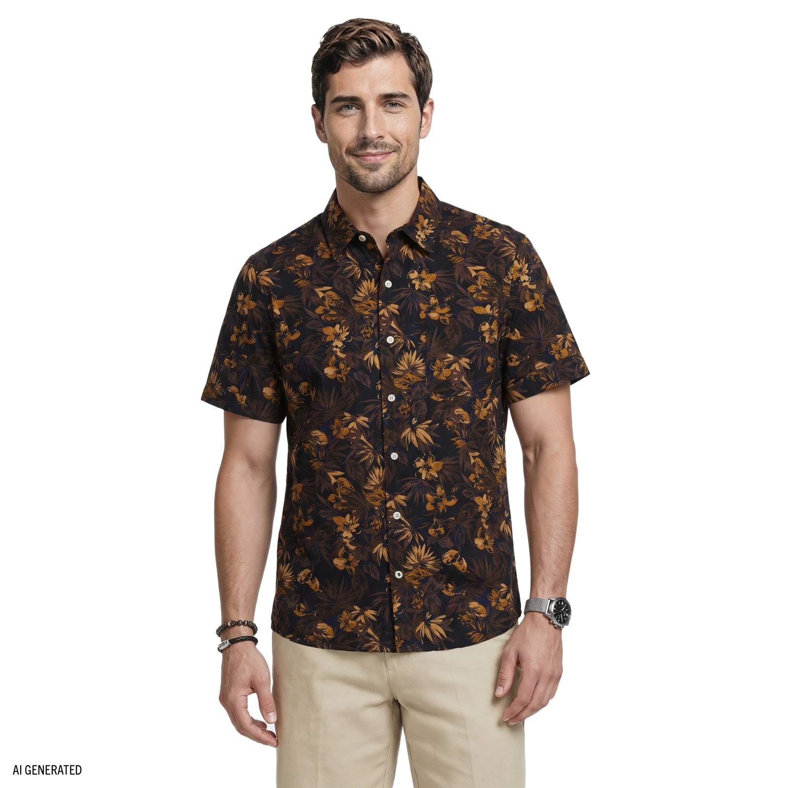 Dockside Chambray Short Sleeve Printed Button Down Shirt