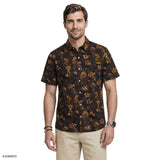 DOCKSIDE CHAMBRAY SHORT SLEEVE PRINTED BUTTON DOWN SHIRT - CAVIAR