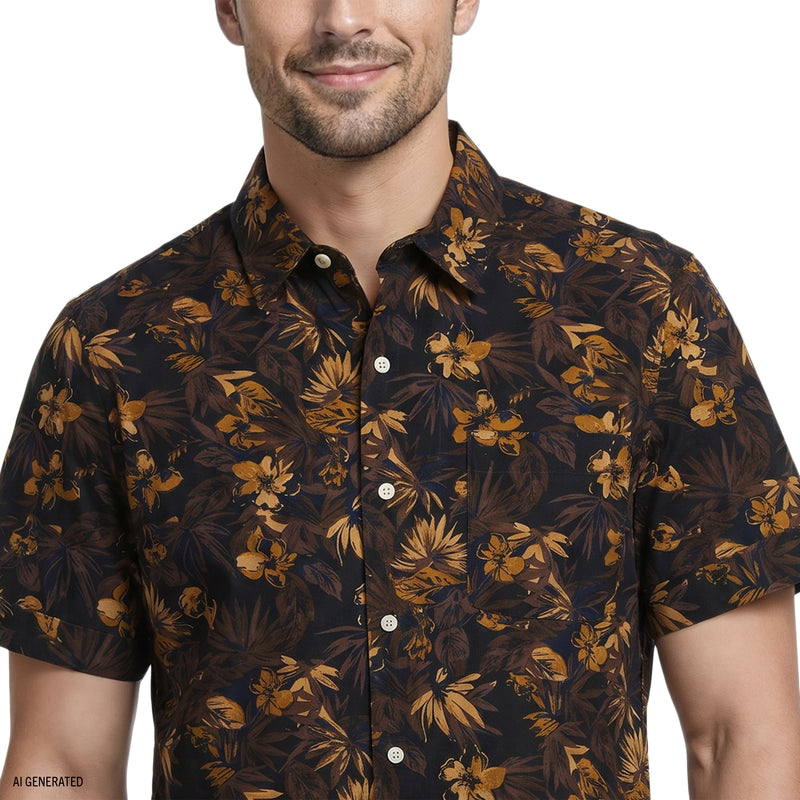 Dockside Chambray Short Sleeve Printed Button DOWN Shirt