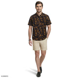 DOCKSIDE CHAMBRAY SHORT SLEEVE PRINTED BUTTON DOWN SHIRT - CAVIAR