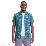 DOCKSIDE CHAMBRAY SHORT SLEEVE PRINTED BUTTON DOWN SHIRT - ANTIGUA SAND