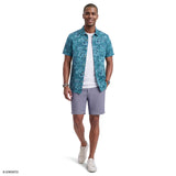 DOCKSIDE CHAMBRAY SHORT SLEEVE PRINTED BUTTON DOWN SHIRT - ANTIGUA SAND