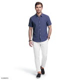 LUXURY SHORT SLEEVE BUTTON DOWN SHIRT - MEDIEVAL BLUE