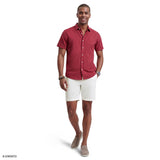 LUXURY SHORT SLEEVE BUTTON DOWN SHIRT - ZINFANDEL