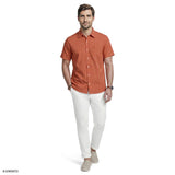 LUXURY SHORT SLEEVE BUTTON DOWN SHIRT - POTTERS CLAY