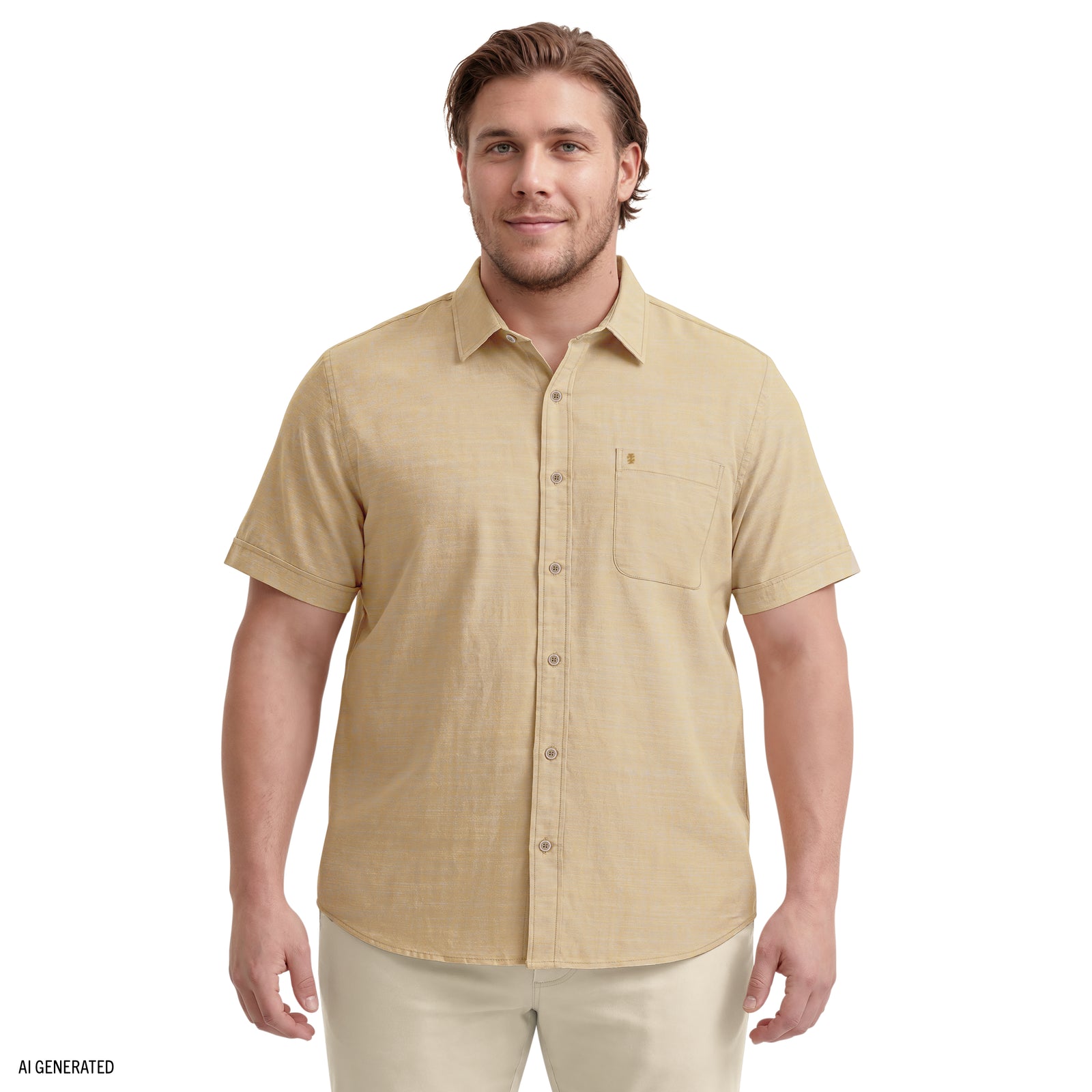 Big & Tall Luxury Short Sleeve Button Down Shirt - Izod Sportswear - Oak Buff