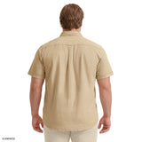 BIG & TALL LUXURY SHORT SLEEVE BUTTON DOWN SHIRT - OAK BUFF