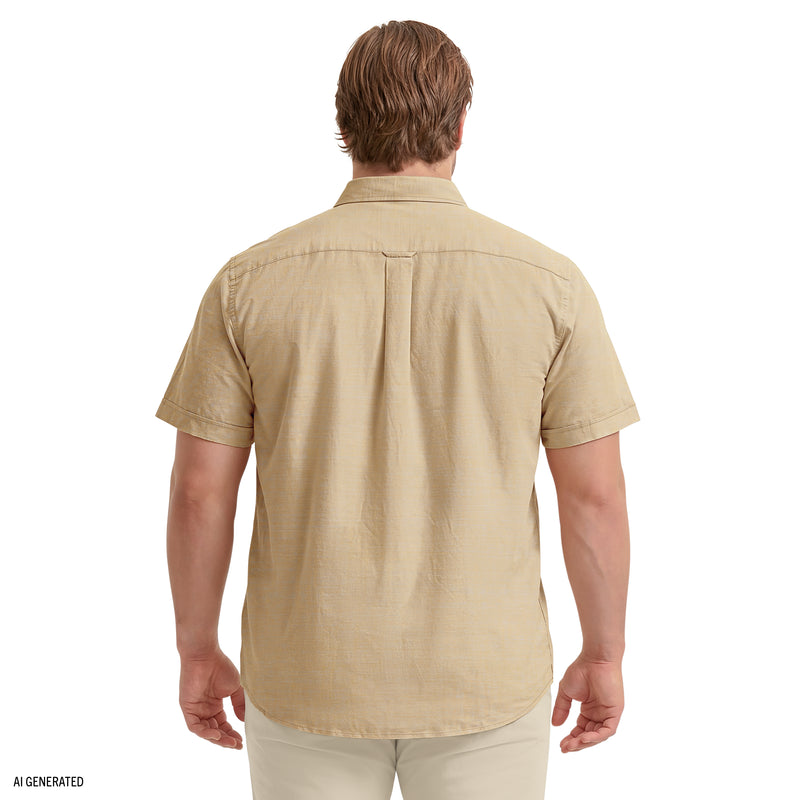 Big & Tall Luxury Short Sleeve Button Down Shirt - Oak Buff – IZOD