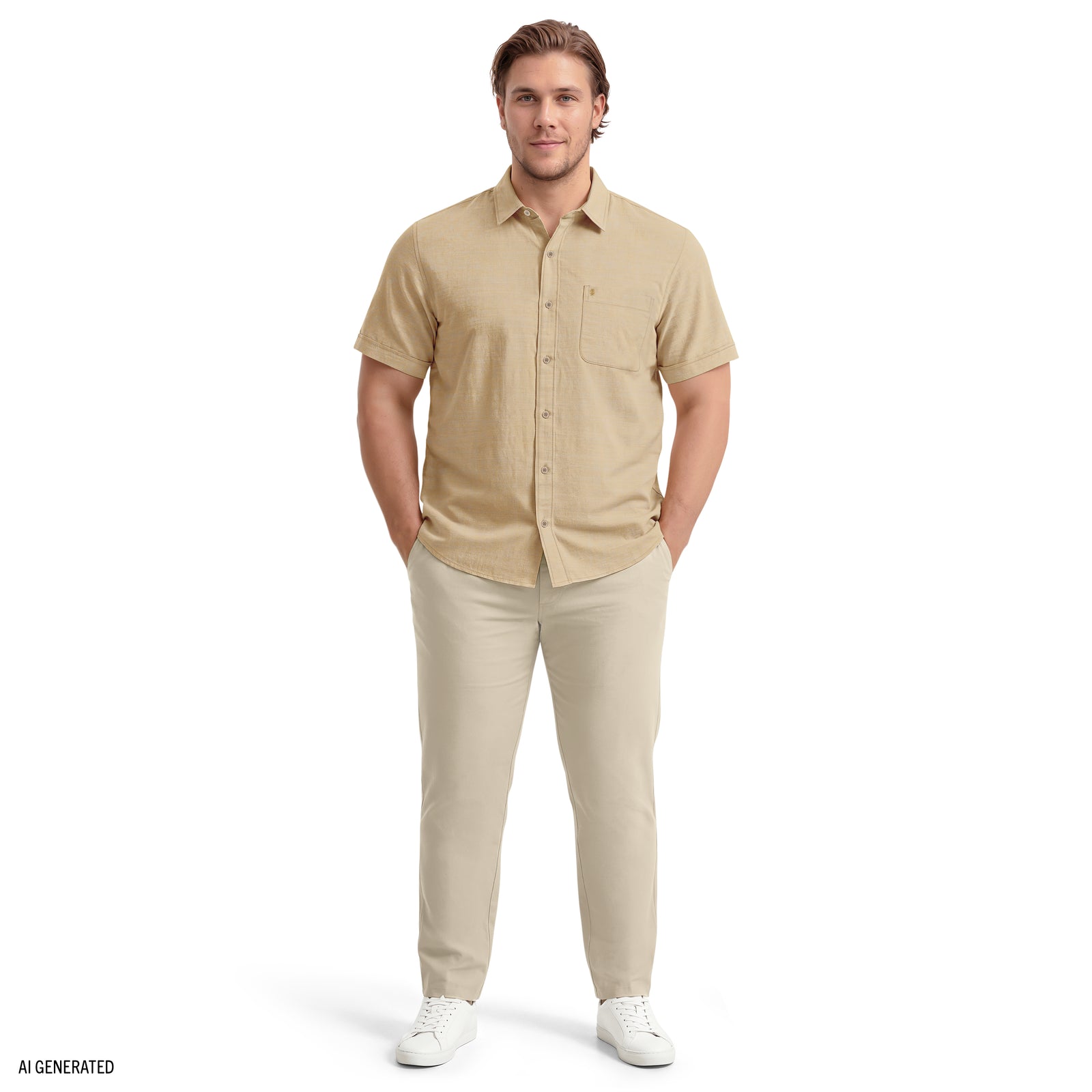 BIG & TALL LUXURY SHORT SLEEVE BUTTON DOWN SHIRT - OAK BUFF – IZOD