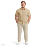 BIG & TALL LUXURY SHORT SLEEVE BUTTON DOWN SHIRT - OAK BUFF