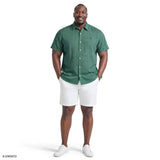 BIG & TALL LUXURY SHORT SLEEVE BUTTON DOWN SHIRT - SYCAMORE