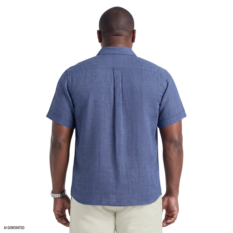 BIG & TALL LUXURY SHORT SLEEVE BUTTON DOWN SHIRT - MEDIEVAL BLUE