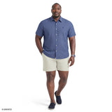 BIG & TALL LUXURY SHORT SLEEVE BUTTON DOWN SHIRT - MEDIEVAL BLUE