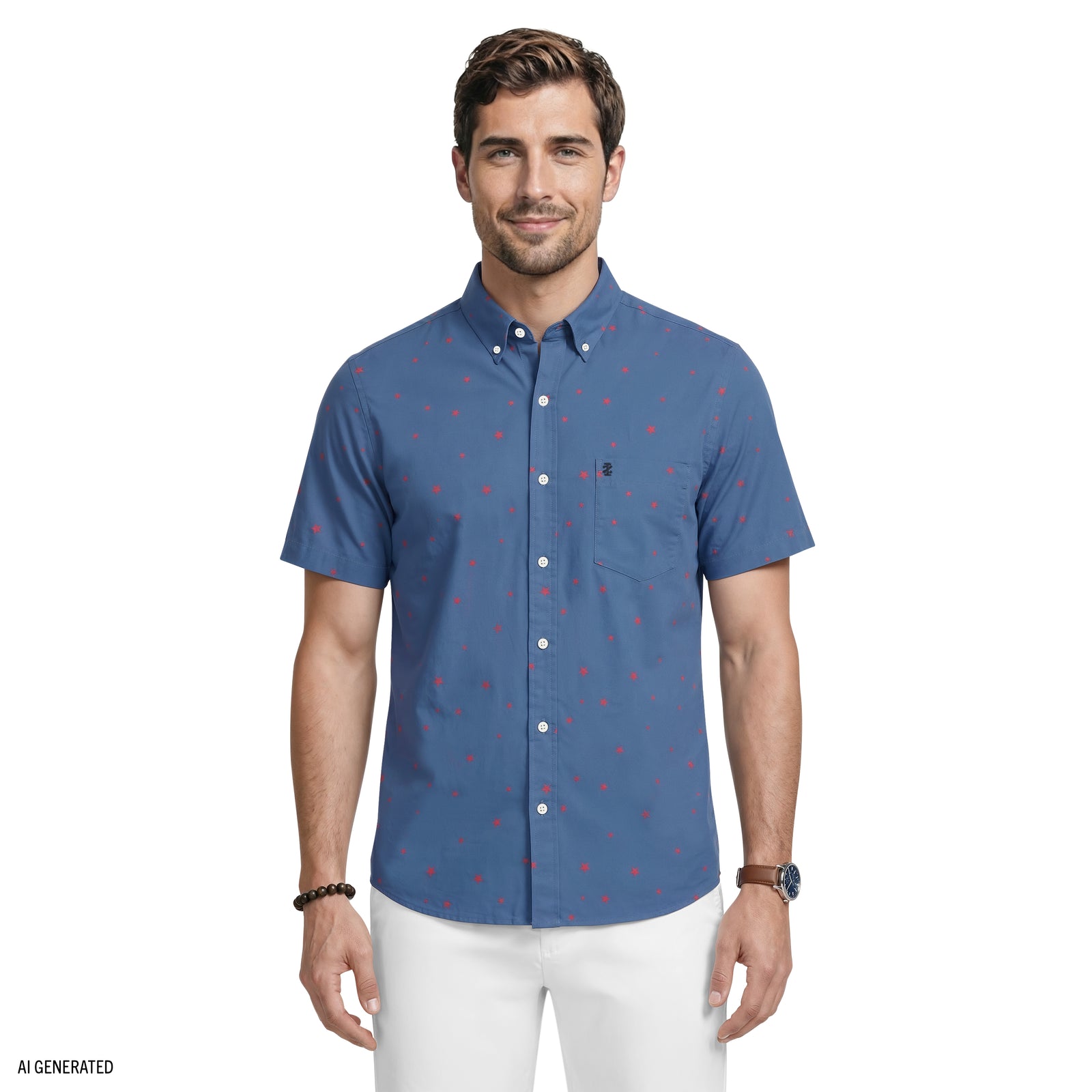 Breeze Short Sleeve Printed Button Down Shirt - True Navy – IZOD