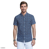 BREEZE SHORT SLEEVE PRINTED BUTTON DOWN SHIRT - MEDIEVAL BLUE