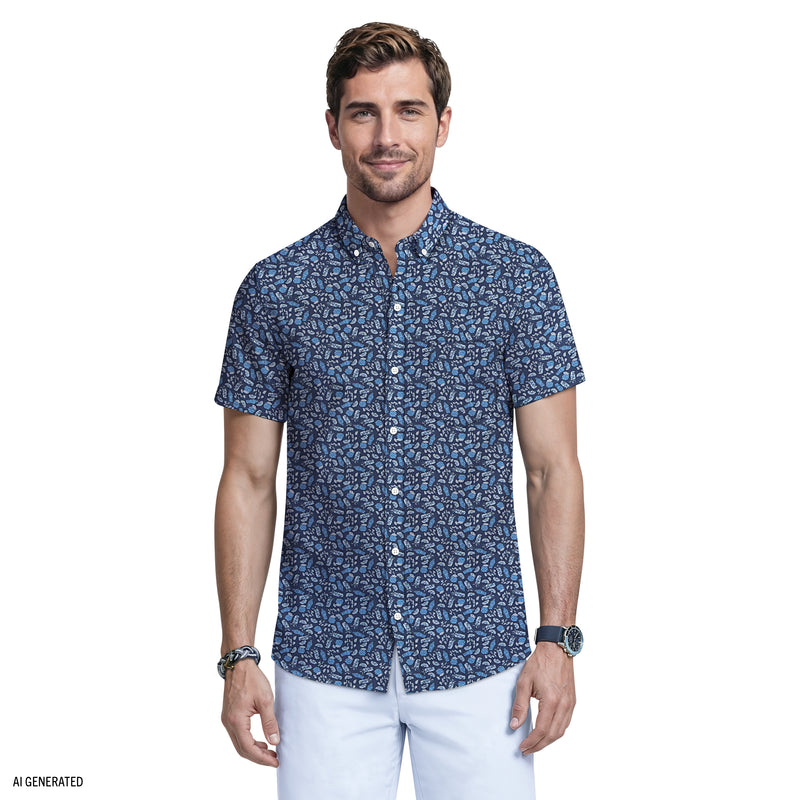 izod short sleeve dress shirts BIG & TALL Luxury Short Sleeve Button DOWN Shirt - Izod Sportswear - MEDIEVAL BLUE