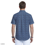 BREEZE SHORT SLEEVE PRINTED BUTTON DOWN SHIRT - MEDIEVAL BLUE