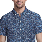 BREEZE SHORT SLEEVE PRINTED BUTTON DOWN SHIRT - MEDIEVAL BLUE