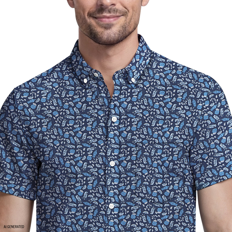 BREEZE SHORT SLEEVE PRINTED BUTTON DOWN SHIRT - MEDIEVAL BLUE – IZOD