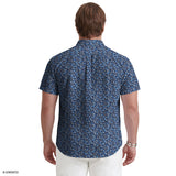 BIG & TALL BREEZE SHORT SLEEVE PRINTED BUTTON DOWN SHIRT - MEDIEVAL BLUE