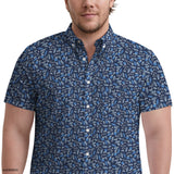BIG & TALL BREEZE SHORT SLEEVE PRINTED BUTTON DOWN SHIRT - MEDIEVAL BLUE