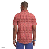 BREEZE SHORT SLEEVE PRINTED BUTTON DOWN SHIRT - GARNET ROSE