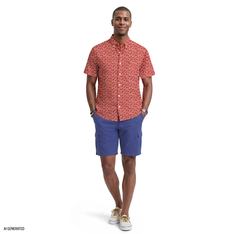 Breeze Short Sleeve Printed Button Down Shirt - Garnet Rose – IZOD