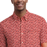 BREEZE SHORT SLEEVE PRINTED BUTTON DOWN SHIRT - GARNET ROSE