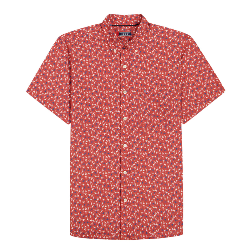 BREEZE SHORT SLEEVE PRINTED BUTTON DOWN SHIRT - GARNET ROSE – IZOD