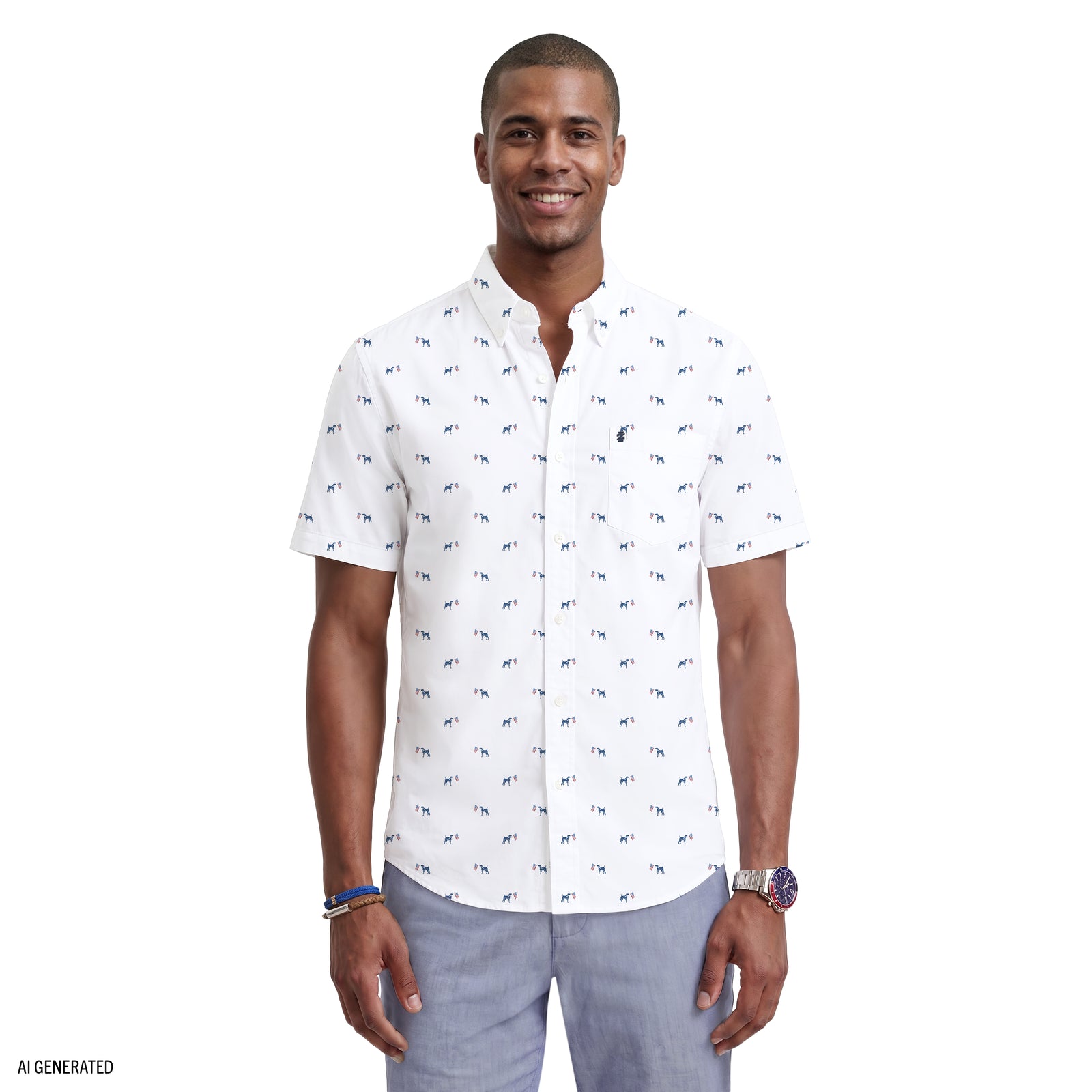BREEZE SHORT SLEEVE PRINTED BUTTON DOWN SHIRT - BRIGHT WHITE – IZOD