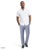 BREEZE SHORT SLEEVE PRINTED BUTTON DOWN SHIRT - BRIGHT WHITE