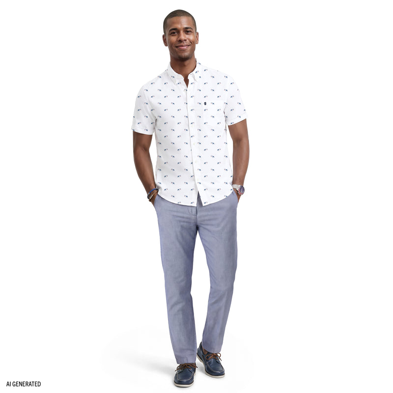 BREEZE SHORT SLEEVE PRINTED BUTTON DOWN SHIRT - BRIGHT WHITE – IZOD