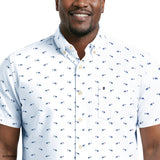 BIG & TALL BREEZE SHORT SLEEVE PRINTED BUTTON DOWN SHIRT - BRIGHT WHITE