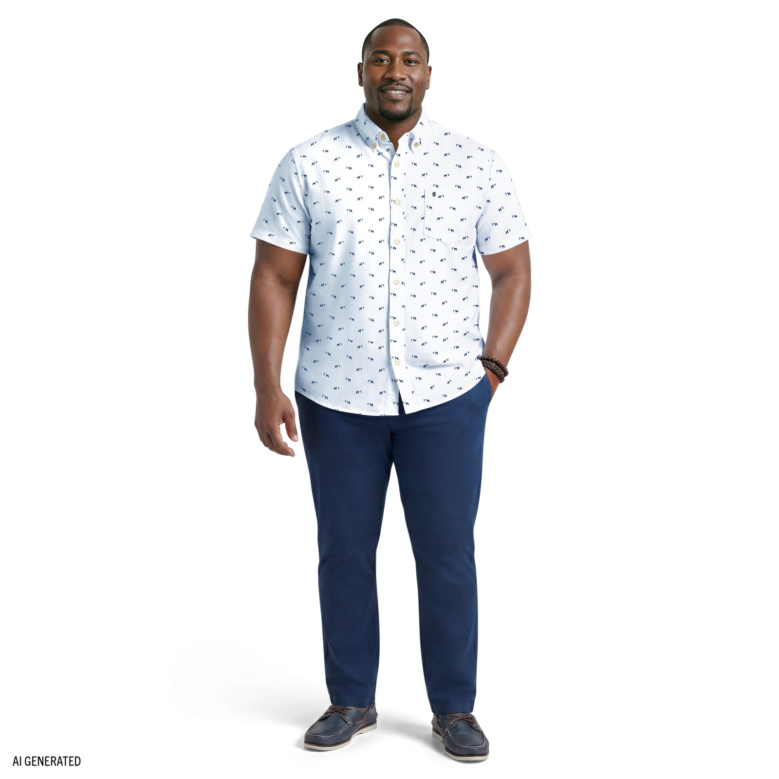 BIG & TALL BREEZE SHORT SLEEVE PRINTED BUTTON DOWN SHIRT - BRIGHT