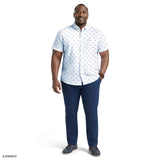 BIG & TALL BREEZE SHORT SLEEVE PRINTED BUTTON DOWN SHIRT - BRIGHT WHITE