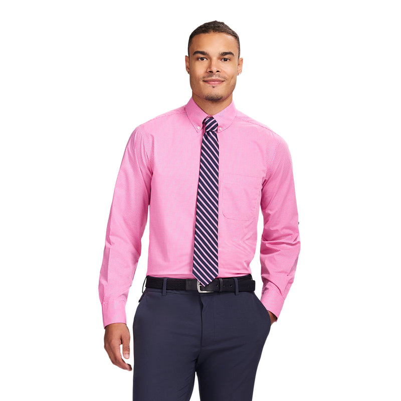 ALL-OVER STRETCH L/S PLAID BUTTON-DOWN DRESS SHIRT - CONE FLOWER