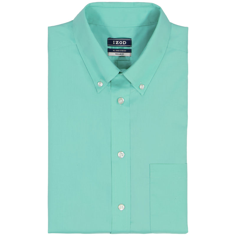 green button up dress shirt Made To Fade Long Sleeve Washed Slate / S poly blend fabric All-over Stretch L/S Button-down Dress