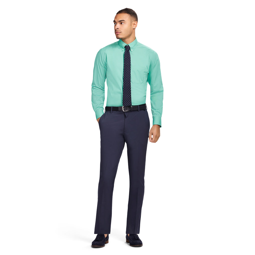 ALL-OVER STRETCH L/S BUTTON-DOWN DRESS SHIRT - BISCAY GREEN IZOD ALL-OVER STRETCH L/S BUTTON-DOWN DRESS SHIRT - BISCAY GREEN IZOD