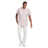 DOCKSIDE CHAMBRAY S/S PRINTED SHIRT - PEACH COBBLER