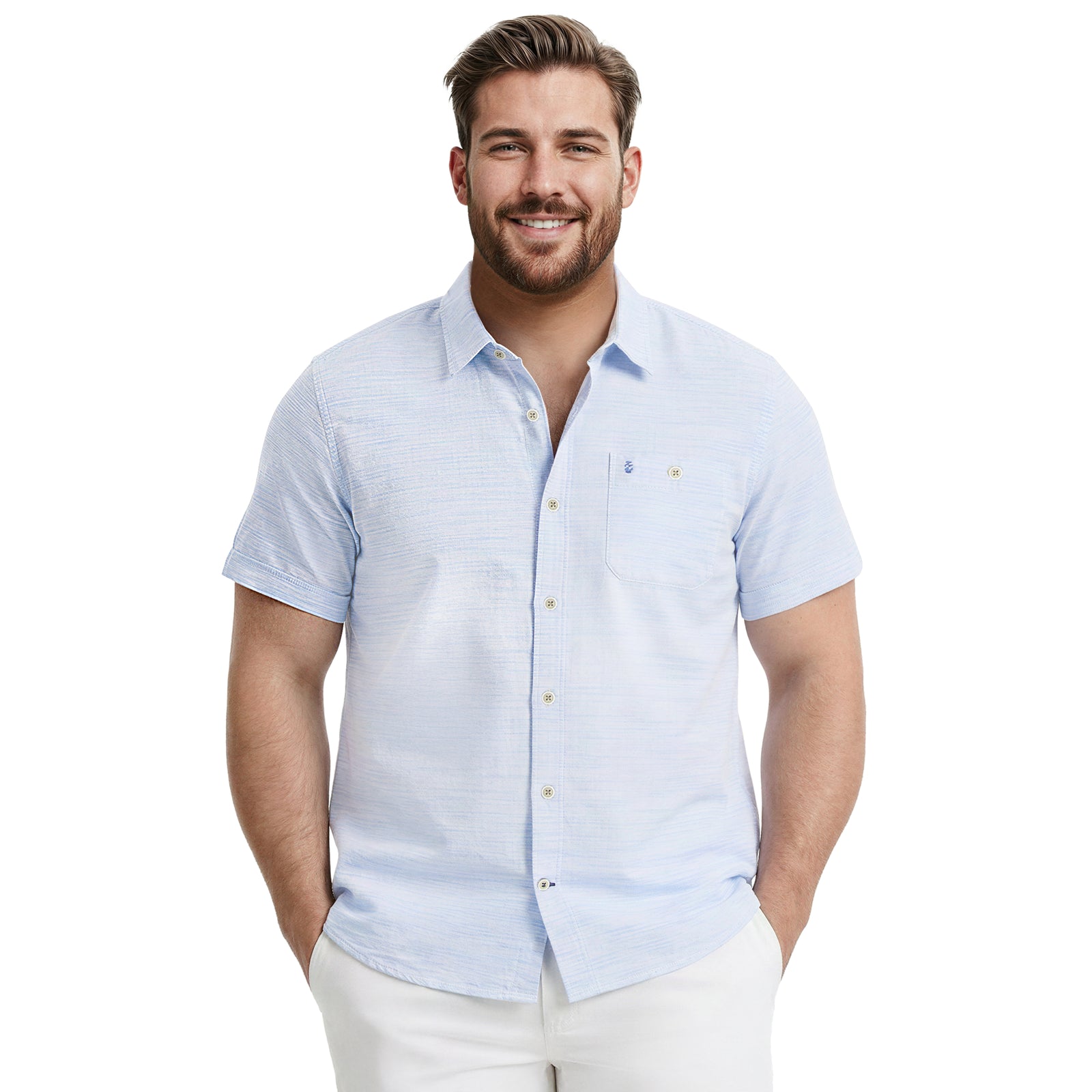 BIG & TALL DOCKSIDE CHAMBRAY S/S BUTTON-DOWN SHIRT - BLUE REVIVAL