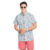 DOCKSIDE CHAMBRAY S/S PRINTED SHIRT - TEAL