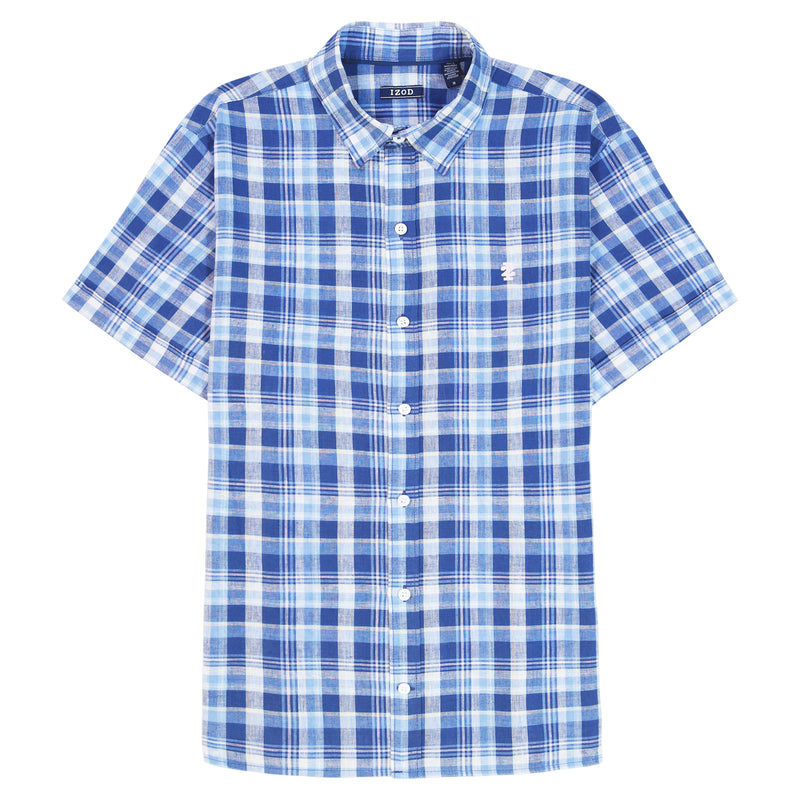 SHORT-SLEEVE MADRAS WOVEN BUTTON-DOWN SHIRT - TWILIGHT BLUE